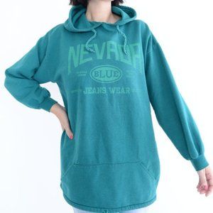 Vintage Nevada Jeans Teal Hoodie with Kangaroo Pocket Sweater